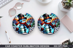 Snowman Car Coaster Sublimation|Christmas Coaster PNG Design Product Image 1