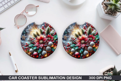 Flowers Car Coaster Sublimation|Christmas Coaster PNG Design Product Image 1