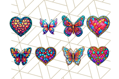 Stained Glass Hearts and Butterflies Clipart PNG Product Image 3