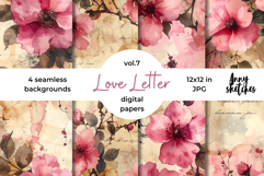 Love Letter Valentine Digital Paper Kit Rococo Patterns Product Image 1