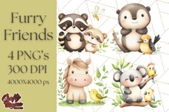 Cute Animal Friends Clipart PNG, Whimsical Spring Animal Duo Product Image 1