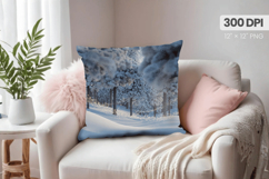 Winter Christmas Wonderland PNG Pillow, Winter Pillow Design Product Image 1
