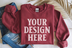 Cardinal Red Gildan 18000 Folded Flat Lay Mockups Product Image 1