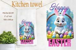 Happy Easter | Easter bunny sublimation kitchen tea towel Product Image 1