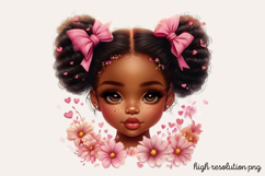 Cute Black Girl with Flower Clipart PNG Product Image 1