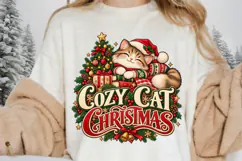 Cozy Cat Christmas Illustration, Cute Sleeping Kitten Product Image 3