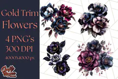 Gothic Floral PNG, Dark Aesthetic Flowers Clipart Print Product Image 1