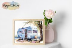 Watercolor Blue Caravan Camping Background |Paper PNG Product Image 4