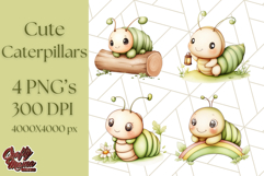 Cute Caterpillar Clipart PNG, Spring Bug Illustrations Product Image 1