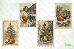Vintage Winter Postage Stamp Clipart Product Image 1