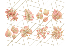 Fall Foliage Clipart PNG, Pink and Green Leaves Product Image 7