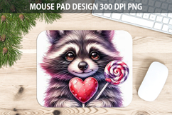 Watercolor Raccoon Mouse Pad Sublimation - Valentines Png Product Image 1