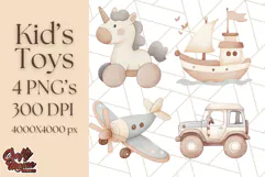 Kid’s Toy Clipart, Nursery Decor Png, Trucks, Rockets, Cars Product Image 1