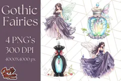 Gothic Fairy & Potion Clipart, Dark Fantasy PNG Printable Product Image 1