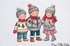 Cute Pink Christmas Watercolor Clipart PNG Product Image 1