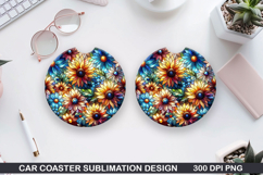 Flower Car coaster sublimation, Summer Coaster PNG Design Product Image 1
