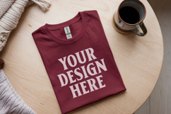 Gildan 64000 Maroon Folded Tshirt Mockup Product Image 1