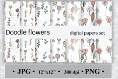 Doodle flowers, Digital papers set, Cute seamless pattern Product Image 1