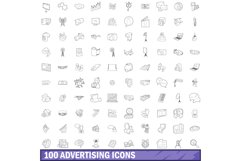 100 advertising icons set, outline style Product Image 1