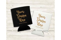 Double Can Coolers Mockup, Black White Can Holder Flat Lay Product Image 1