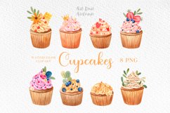 Cupcakes clipart, Watercolor birthday cupcake sublimation Product Image 1