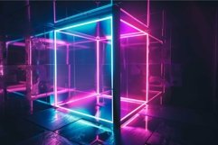 Vibrant neon cube in mirrored room Product Image 1