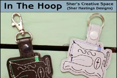 ITH Antique Sewing Machine Vinyl Key Fob or Bag Tag - Snap Tab Machine Embroidery Product Image 1