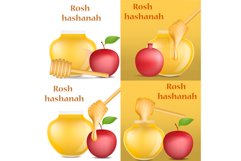 Rosh Hashanah banner concept set, realistic style Product Image 1