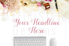 Feminine Styled Desktop Mockup, Pink &amp; gold stock photo 199 Product Image 1