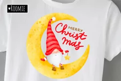 Merry Christmas gnome on the moon PNG Watercolor Clipart Product Image 1