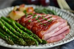 Vibrant Asparagus ham plate. Generate Ai Product Image 1
