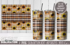 Fall Sunflower Plaid Sublimation Tumbler Wrap Png Product Image 1