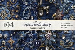 Navy Crystal Embroidery | Luxury Denim Fabric Texture Product Image 1