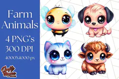 Farm Animals Kawaii Clipart PNG, Cute Barnyard Animal Product Image 1