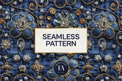 Navy Crystal Embroidery | Luxury Denim Fabric Texture Product Image 3