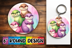 Joyful Circle Keychain Sublimation PNG, Cute Animals Product Image 1
