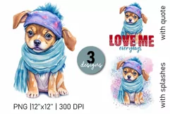 Cute winter baby dog in hat and scarf sublimation PNG Product Image 1