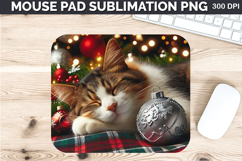 Watercolor Cat Mouse Pad Sublimation - Christmas PNG Design Product Image 1