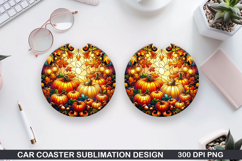 Pumpkin Car Coaster Sublimation| Halloween Coaster PNG Product Image 1
