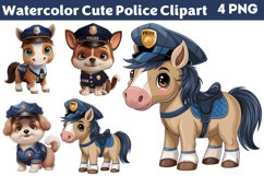 Watercolor Cute Police Clipart PNG Product Image 1