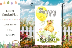 Happy Easter Garden Flag Print, Watercolor Easter Chick PNG Product Image 1