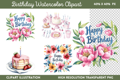 Birthday Watercolor Clipart PNG Product Image 1