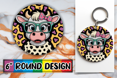 Playful Circle Keychain Sublimation, Cute Cow Product Image 1