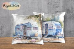 Watercolor Blue Caravan Camping Background |Paper PNG Product Image 5