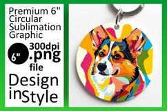 Artful Colorful Dog Round Design Keychain Sublimation Product Image 1