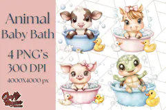 Farm Animal Babies in Bubble Bath PNG, Nursery Clipart Product Image 1