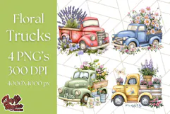 Floral Farm Truck Clipart, Cottagecore Country Truck Png Product Image 1