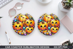 Pumpkins Car Coaster Sublimation| Halloween Coaster PNG Product Image 1