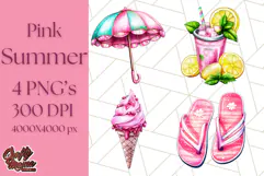 Pink Summer Clipart, Cute Beach Icons, Aesthetic PNG Product Image 1