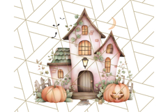 Watercolor Halloween Cottage Clipart, Ghosts &amp; Pumpkins Png Product Image 4